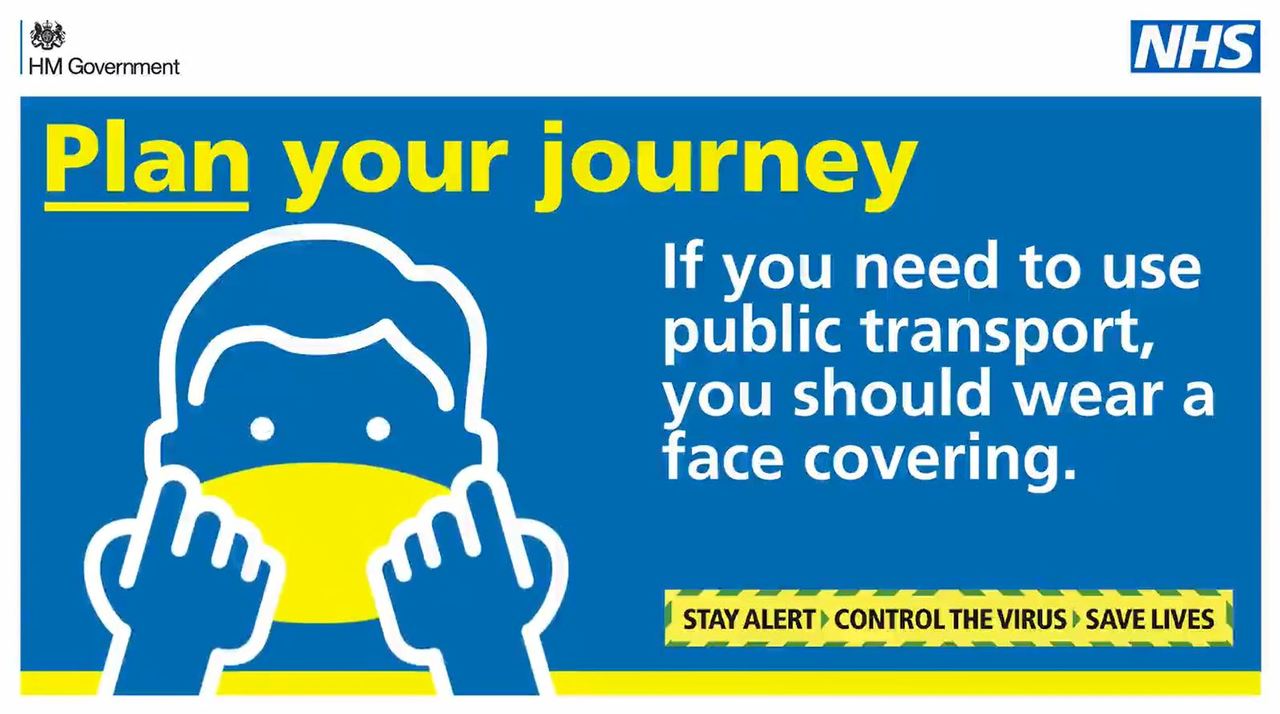 A picture of a government poster about wearing masks on public transport